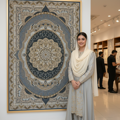 5ft x 8ft Persian Rug - Miniature | 1500 Reeds | Premium Silk, Machine-Made | Elegant Blue & Gold Medallion Design | Durable, Luxury Feel, Easy Maintenance | Made in Iran