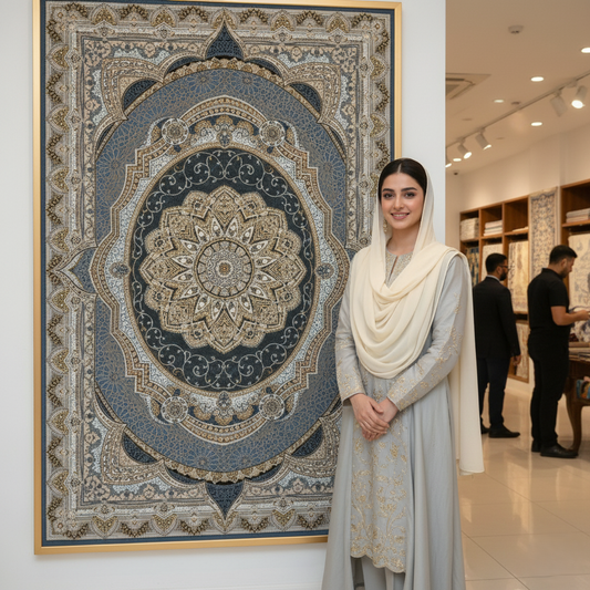 5ft x 8ft Persian Rug - Miniature | 1500 Reeds | Premium Silk, Machine-Made | Elegant Blue & Gold Medallion Design | Durable, Luxury Feel, Easy Maintenance | Made in Iran