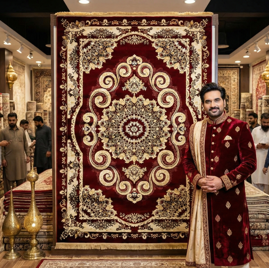 Luxurious 7 ft x 10 ft JD Turkish Napoli Area Rug - Opulent Red Wine and Beige Design