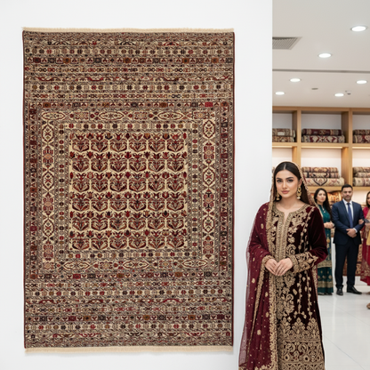 4.5ft x 7ft Handmade Afghan Wool Premium Kilim Rug – Traditional Floral and Geometric Design – Luxurious, Durable, Eco-Friendly