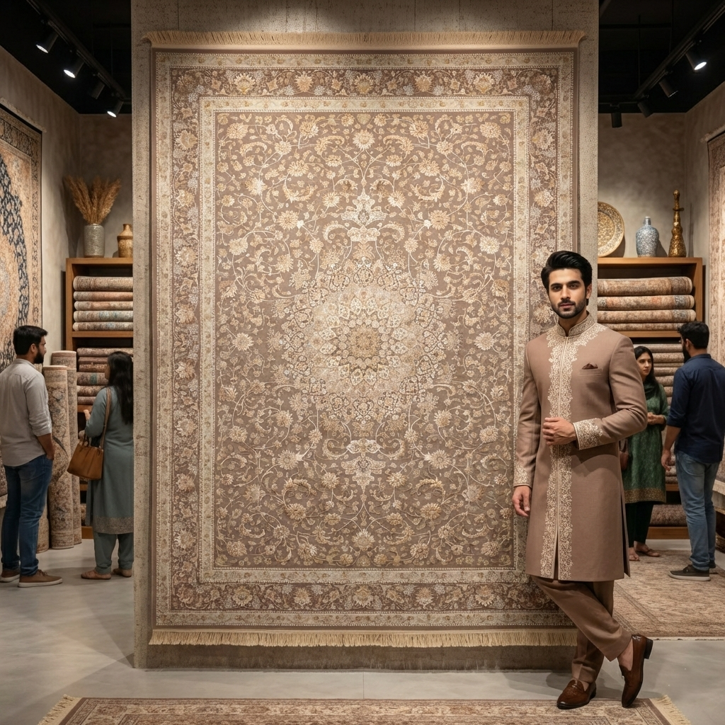 Persian Beheshti Rug – Bamboo Silk – 10×13 ft – 1500 Reeds – Blush Taupe