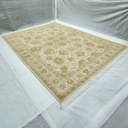 8 ft x 11 ft - Persian Solomon - 1500 Reeds - Premium Silk Rug - Cream & Gold