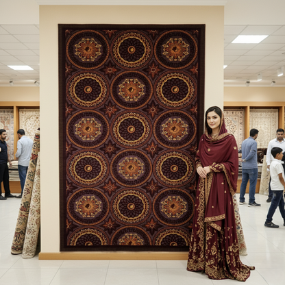 7ft x 10ft Persian Rug - Gol Bidgol, 700 Reeds, Elegant Circle Design, Acrylic & Polyester