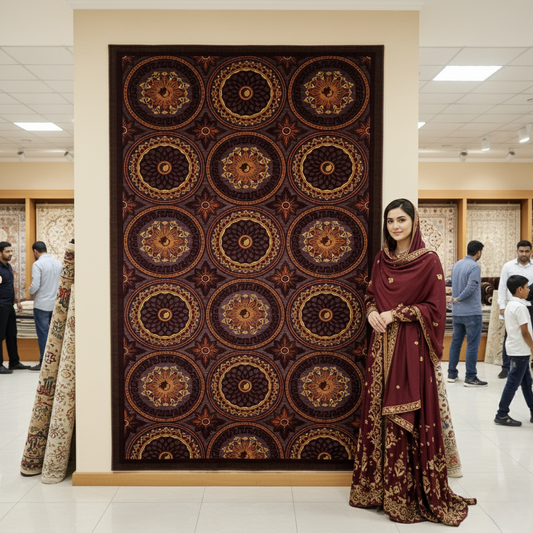 7ft x 10ft Persian Rug - Gol Bidgol, 700 Reeds, Elegant Circle Design, Acrylic & Polyester