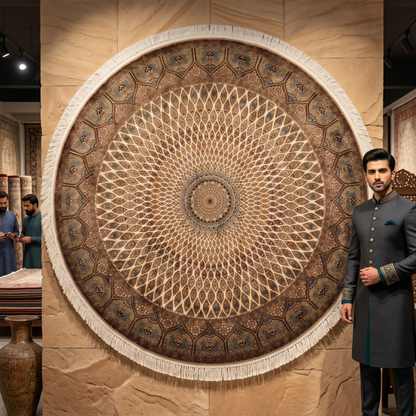 Persian Silk Round Rug | Pure Silk Abresham | 5 ft x 5 ft | 1600 Reeds