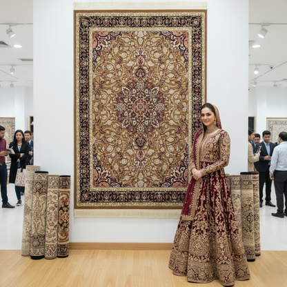 4 ft x 6 ft Persian Rug - Farsh e Nagin Chaman | 1000 Reeds | Luxurious, Machine-Made | Elegant Beige & Burgundy Design | Durable, Easy Maintenance, Eco-Friendly | Made in Iran