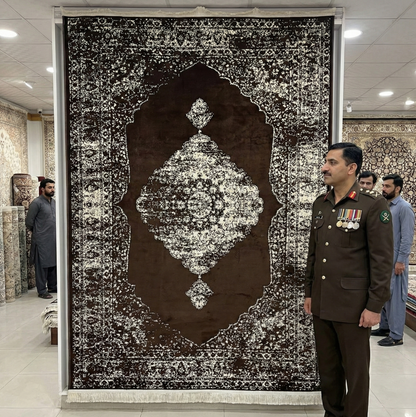 Luxurious Dark Brown Silky Area Rug - 5 ft x 8 ft - Persian Taymaz Collection