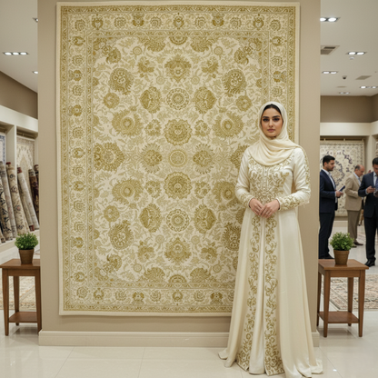 8 ft x 11 ft - Persian Solomon - 1500 Reeds - Premium Silk Rug - Cream & Gold