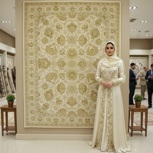 8 ft x 11 ft - Persian Solomon - 1500 Reeds - Premium Silk Rug - Cream & Gold