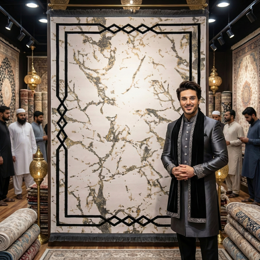 Stylish 3 ft x 5 ft Persian Silky Area Rug - Harmony 2 - Faded Beige and Black - Modern & Contemporary Accent Rug