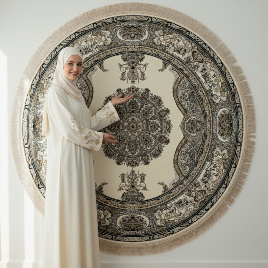 5 ft x 5 ft Persian Round Rug - Miniature by Pars Nagsh Kashan - 1500 Reeds - Luxurious Floral Design