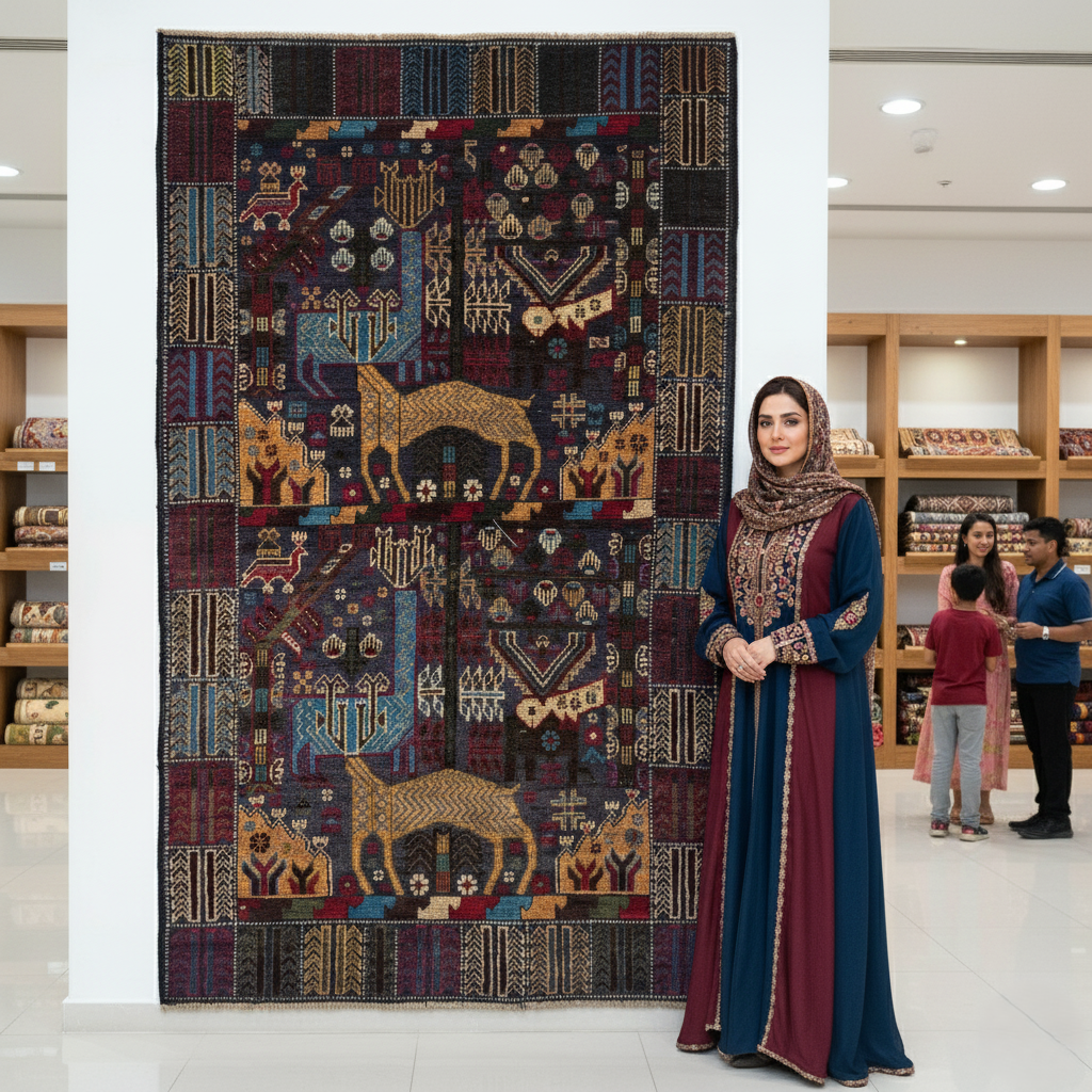 Handmade Afghan Shikargah Rug – 4 ft x 6 ft – Bold Hunting Scene with Animal Motifs – Premium Wool, Authentic Afghan Craftsmanship