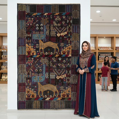 Handmade Afghan Shikargah Rug – 4 ft x 6 ft – Bold Hunting Scene with Animal Motifs – Premium Wool, Authentic Afghan Craftsmanship