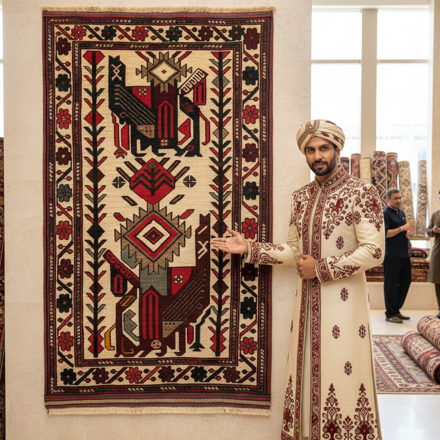 Handcrafted Gul Barjasta Rug - 3 ft x 5 ft - Traditional Motifs