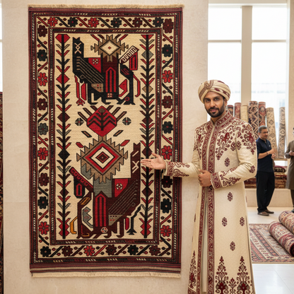 Handcrafted Gul Barjasta Rug - 3 ft x 5 ft - Traditional Motifs