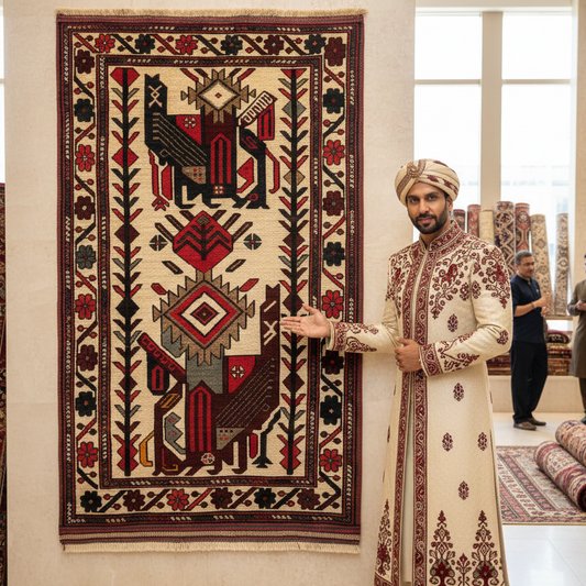 Handcrafted Gul Barjasta Rug - 3 ft x 5 ft - Traditional Motifs