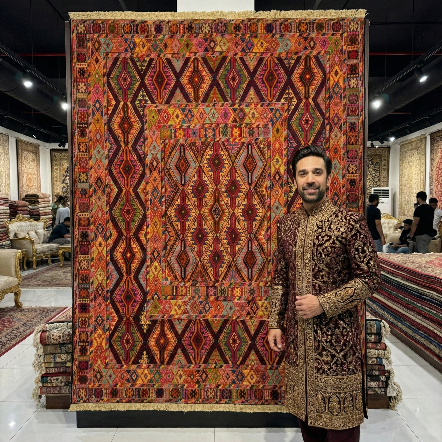 Stunning Afghan Belgic Handmade Rug - Vibrant Multicolor Design, 4.5 x 6 ft