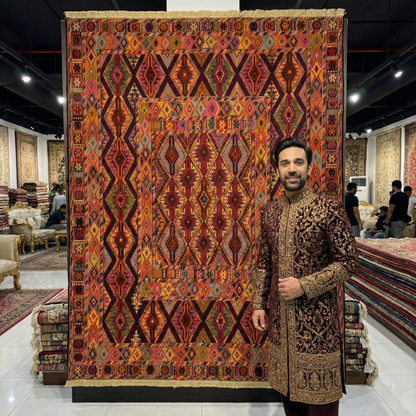 Stunning Afghan Belgic Handmade Rug - Vibrant Multicolor Design, 4.5 x 6 ft