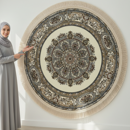 3 ft x 3 ft Persian Round Rug - Miniature by Pars Nagsh Kashan - 1500 Reeds - Elegant Ivory & Gold