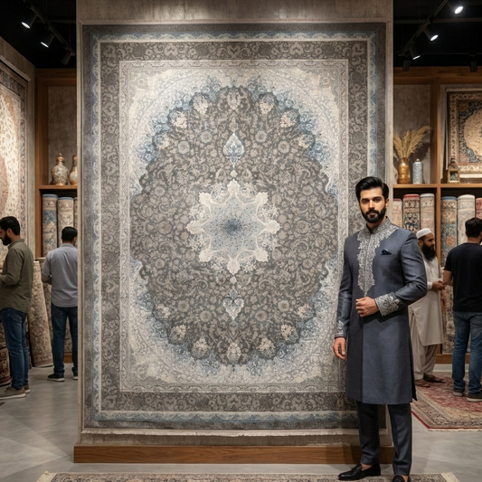 Persian Beheshti Rug – Bamboo Silk – 10×13 ft – 1500 Reeds – Silver Grey