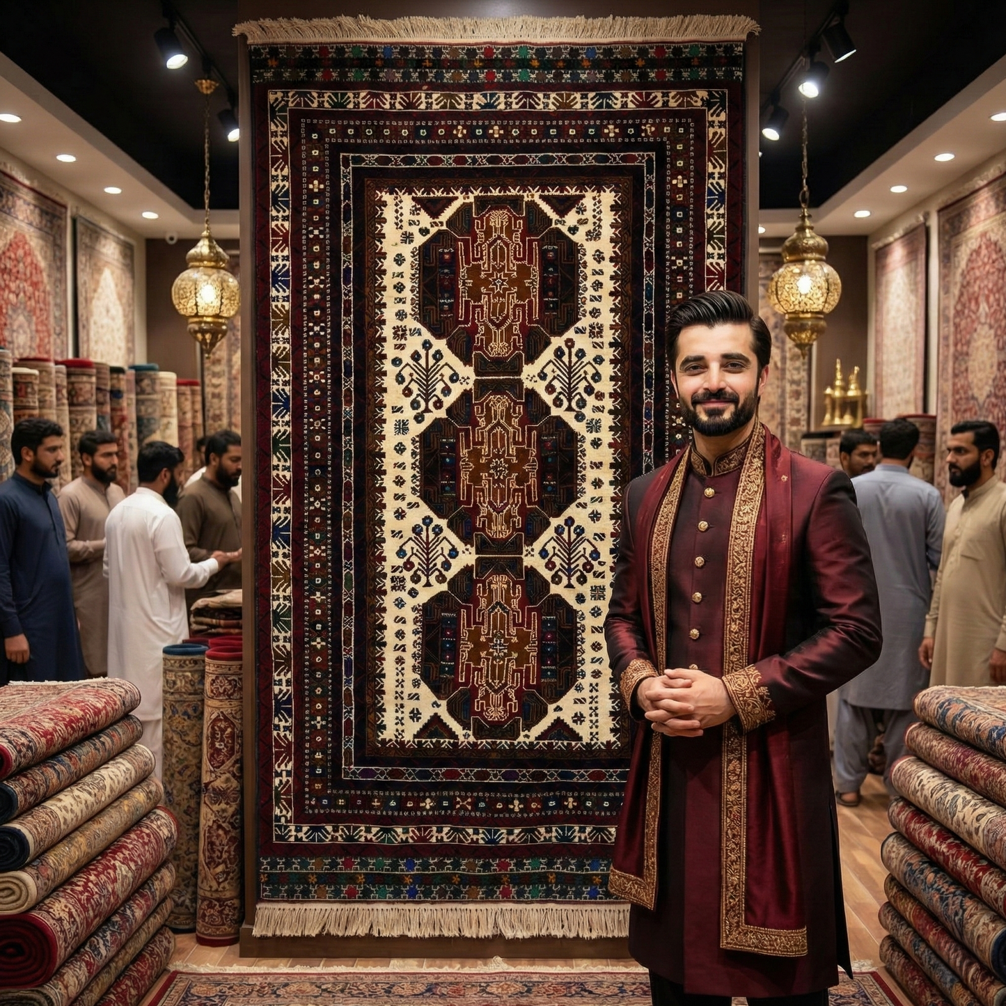 Authentic Baluchi 6 - 4 ft x 7 ft Handmade Wool Carpet - Red Wine and Beige - Timeless Beauty for Your Home