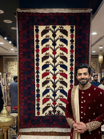 Authentic Baluchi 1 - 3 ft x 5 ft - Handmade Carpet - Black and Beige - Timeless Beauty for Your Home