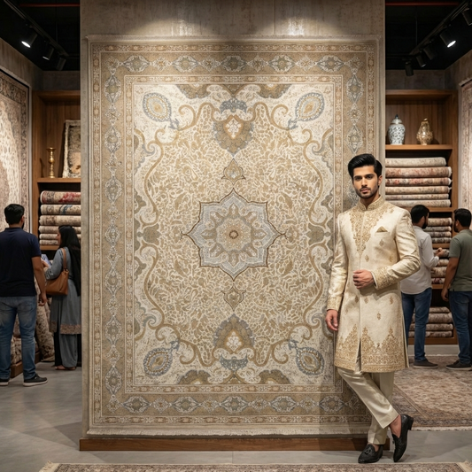 Persian Beheshti Rug – Bamboo Silk – 10×13 ft – 1500 Reeds – Beige Gold