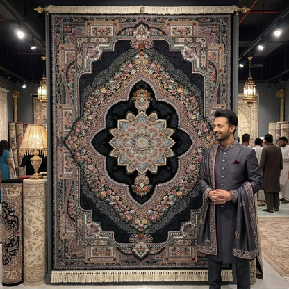 4 ft x 6 ft Area Rug - Persian 1200 Reeds - Farsh Kilim Mojalal 8 - Black - Luxurious Persian Elegance for Your Home