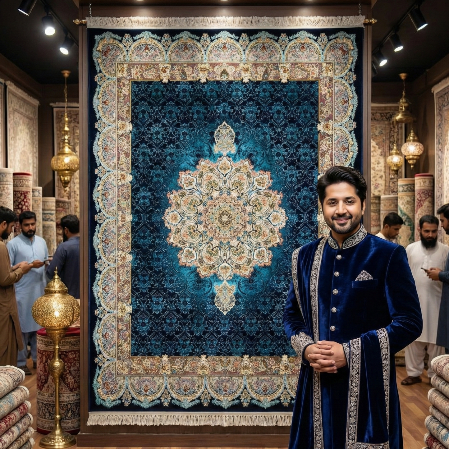 7 ft x 10 ft Area Rug - 700 Reeds - Farsh e Modern 2 - Black and Blue - Superior Comfort, Elegant, and Luxury Style Accent