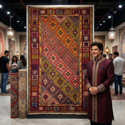 Handmade Afghan Wool Rug - 2.5ft x 5ft | Vibrant Red, Yellow, and Blue Geometric Carpet