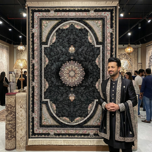 4 ft x 6 ft Area Rug - Persian 1200 Reeds - Farsh Kilim Mojalal 10 - Black - Luxurious Persian Design and Comfort