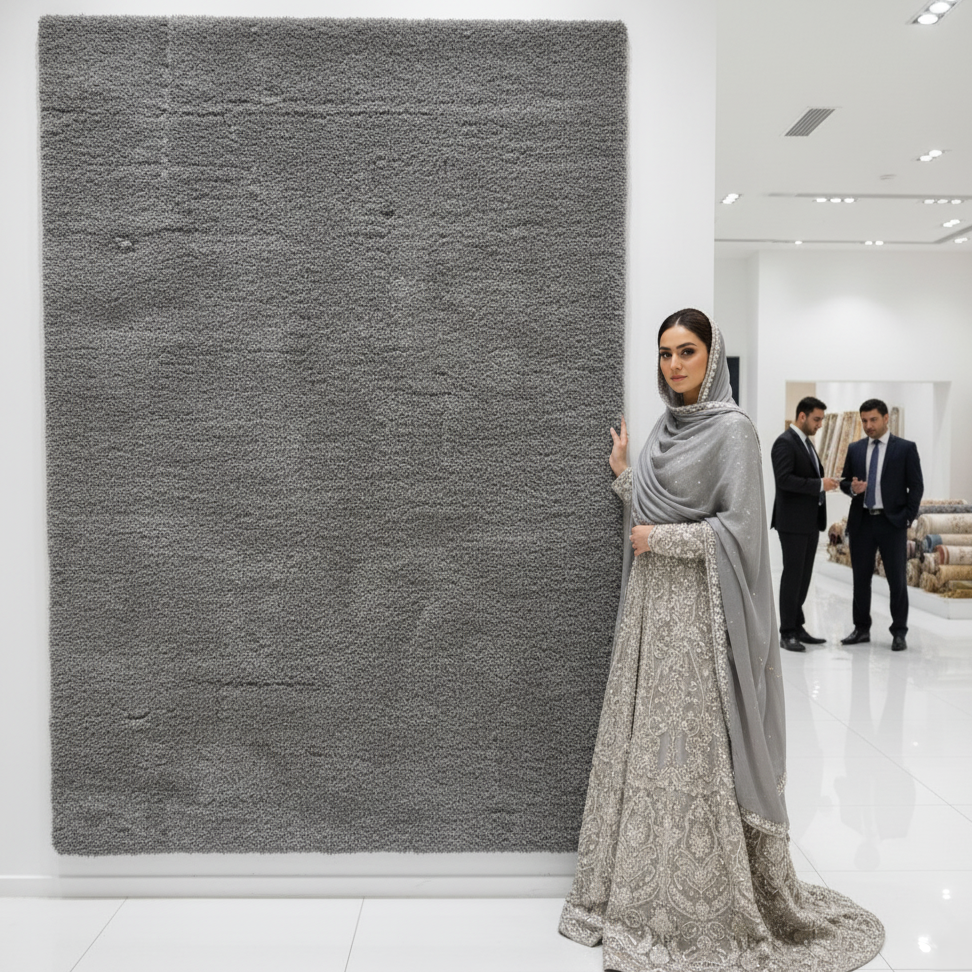 7ft x 9ft Shaggy Persian Rug - Koshani Puffy, Soft Grey Synthetic Wool - Luxurious & Durable