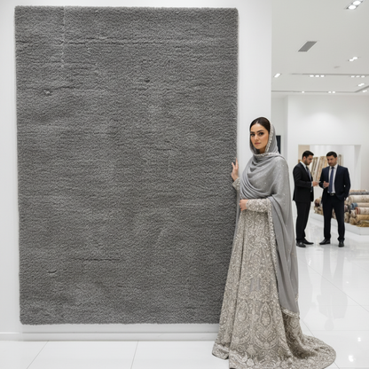 7ft x 9ft Shaggy Persian Rug - Koshani Puffy, Soft Grey Synthetic Wool - Luxurious & Durable