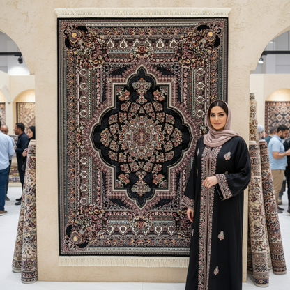 Luxurious Persian Rug 4ft x 6ft - Farsh Nagin Chaman Design in Black - 1000 Reeds Acrylic Rug