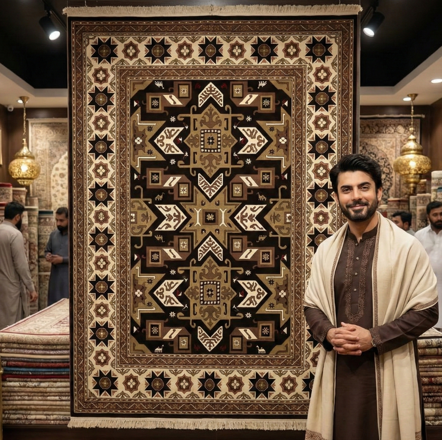 Elegant 8 ft x 11 ft Persian Silky Area Rug - Pierre Cardian 1 - Brown and Beige