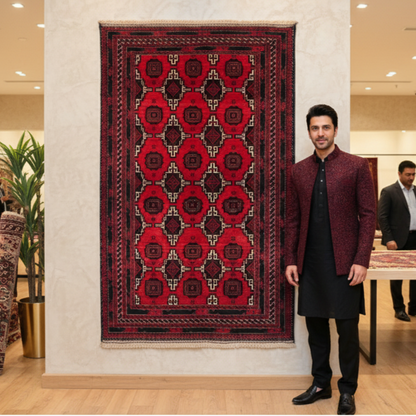 Handmade Afghan Wool Rug - 4 ft x 7 ft | Baluchi Aqsi Design | Bold, Durable, Eco-Friendly Luxury