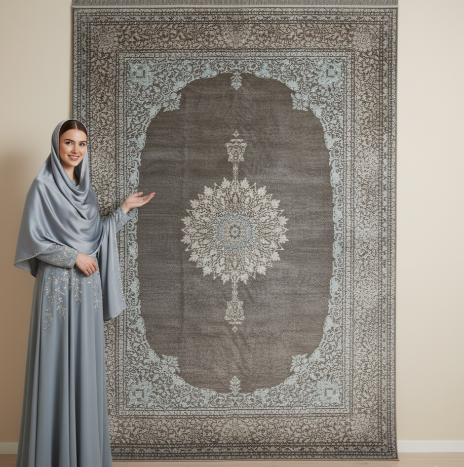 Luxury Persian Rug 8 ft x 11 ft | Beheshti Tabriz 1200 Reeds | Silk & Cotton, Charcoal Elegance