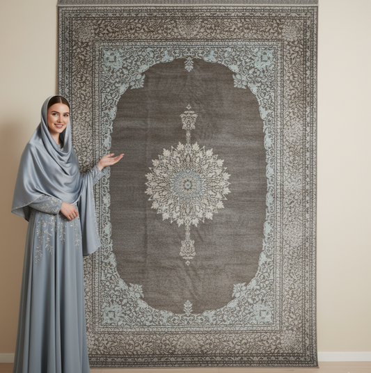 Luxury Persian Rug 8 ft x 11 ft | Beheshti Tabriz 1200 Reeds | Silk & Cotton, Charcoal Elegance