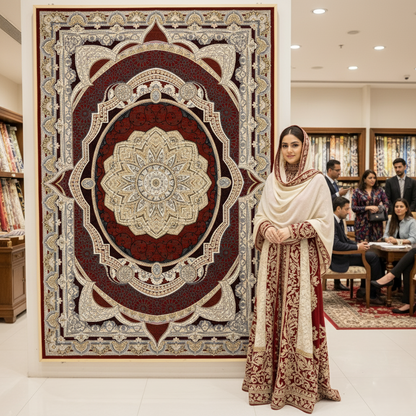 5ft x 8ft Persian Rug - Miniature | 1500 Reeds | Premium Silk, Machine-Made | Elegant Red & Gold Medallion Design | Luxurious, Durable, Easy Maintenance | Made in Iran