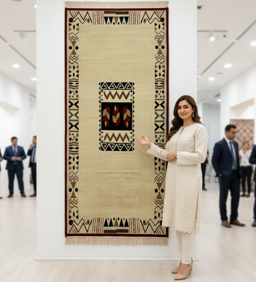 3 ft x 8 ft Persian Rug - Yazd Heritage Collection - Beige Tribal Geometric Design