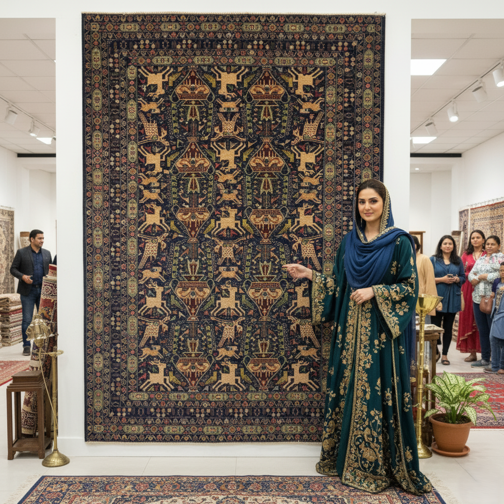 Stunning Afghan Handmade Shikargah Rug – 6.5 ft x 11 ft – Traditional Hunting Scene with Animal and Floral Motifs – Premium Wool, Handcrafted Excellence