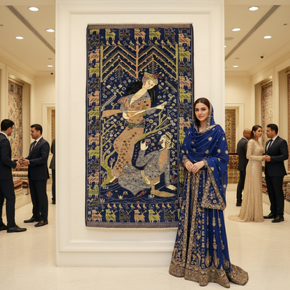 Stunning Afghan Handmade Shikargah Rug – 3.5 ft x 6.5 ft – Elegant Hunting Scene with Figures & Nature – Premium Wool, Traditional Afghan Craftsmanship