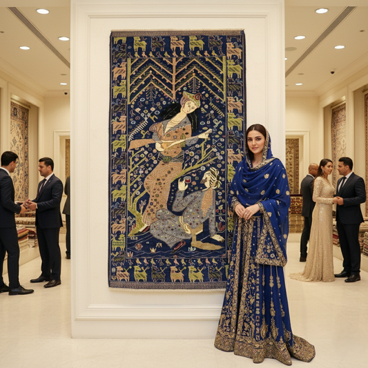 Stunning Afghan Handmade Shikargah Rug – 3.5 ft x 6.5 ft – Elegant Hunting Scene with Figures & Nature – Premium Wool, Traditional Afghan Craftsmanship