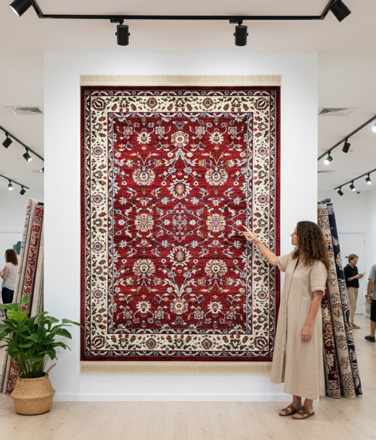 Turkish Rug - Crimson Bloom Collection - Red Floral Elegance