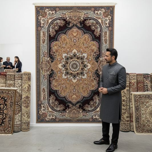 7ft x 10ft Persian Rug - Farsh e Nagin Chaman - 1000 Reeds, Luxurious Design, Rich Color Palette