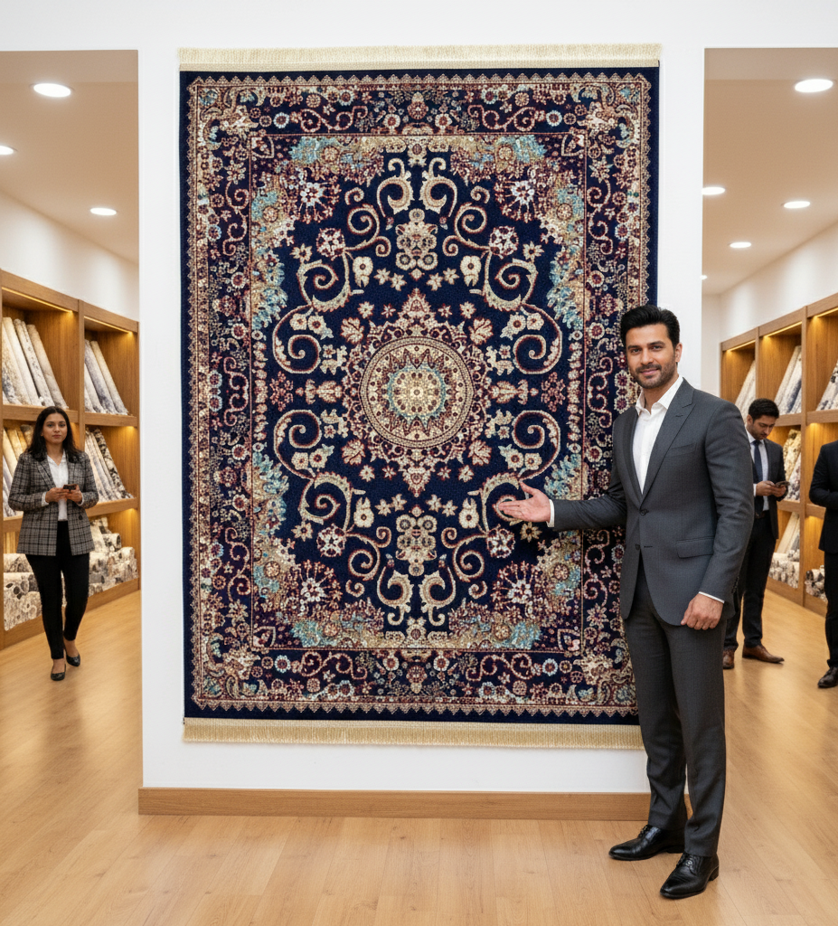 Turkish Rug – Midnight Royale Collection – Navy Blue Luxury Medallion