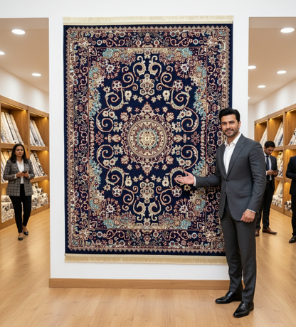 Turkish Rug – Midnight Royale Collection – Navy Blue Luxury Medallion