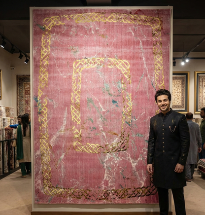 Elegant Pink Turkish Venus Maracan Area Rug - 4 ft x 6 ft - Gold Accented Modern Design