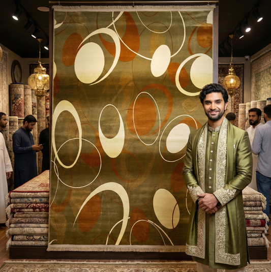 Luxurious 7 ft x 10 ft Persian Silky Ronika Area Rug - Light Green with Multi-Color Abstract Design