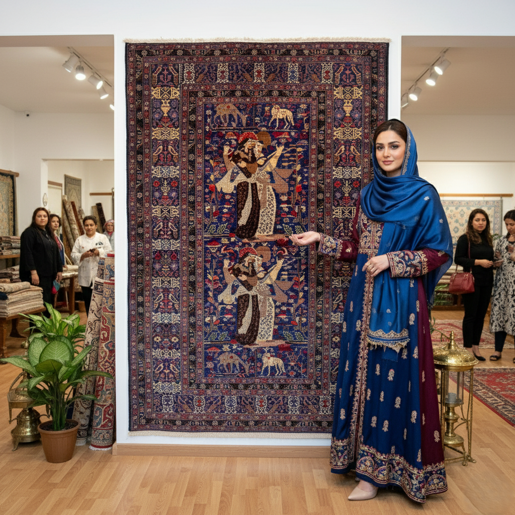 Exquisite Afghan Handmade Shikargah Rug – 6.5 ft x 10 ft – Stunning Hunting Scene with Figures and Nature – Premium Wool, Handwoven Afghan Craftsmanship